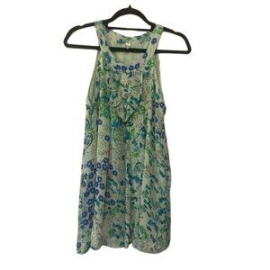 Lapis EUC floral ruffle button front high neck flowy tank size S tunic length
